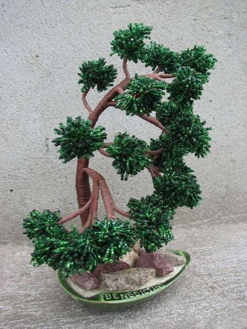 дерево из бисера, сосна из бисера